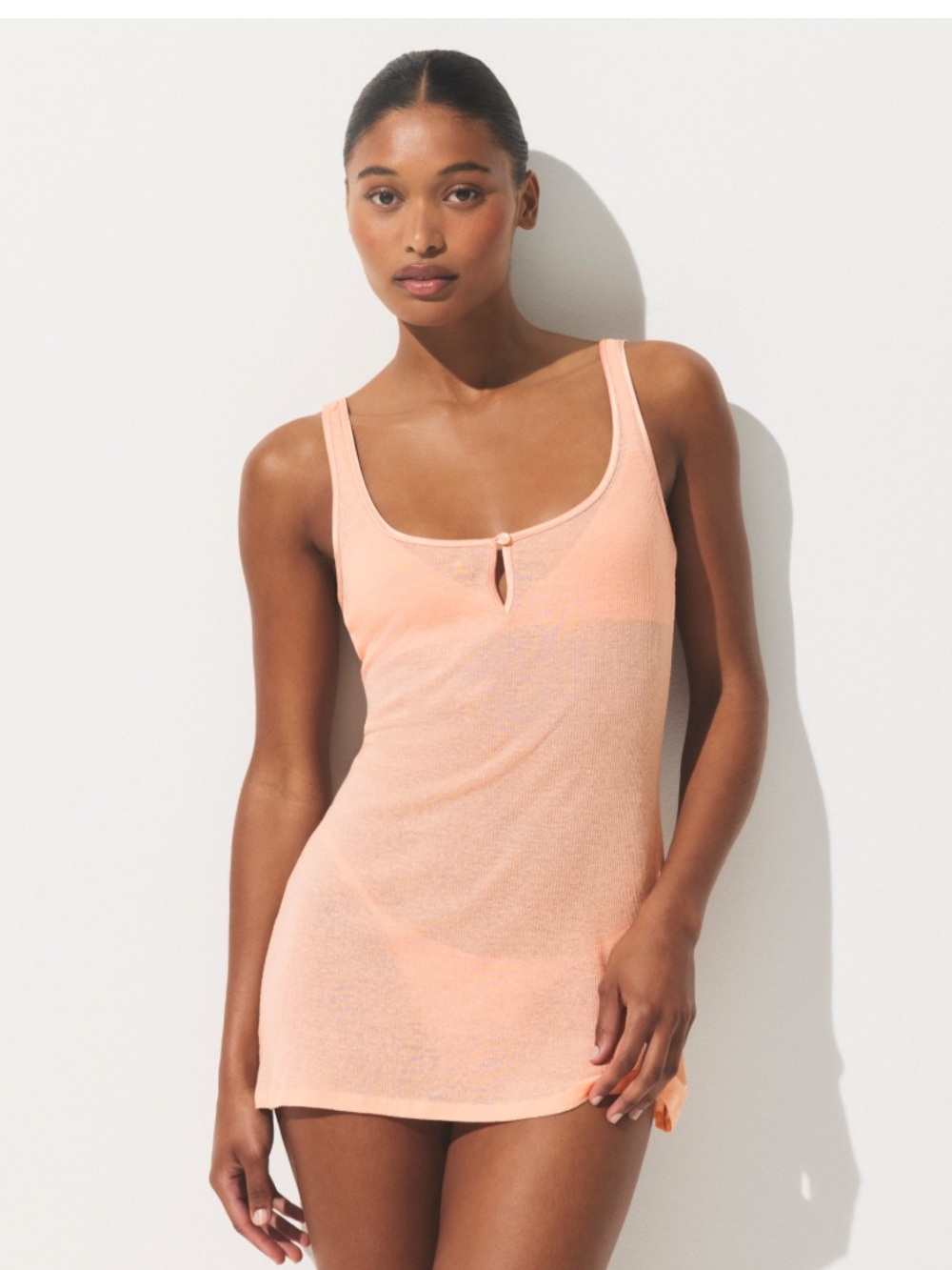 SKIMS Sheer Cotton Rib Mini Slip Dress in Villa Peach size medium